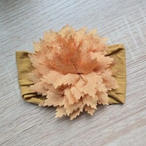 Gold Floral Mustard Yellow Kids Hairband Handmade Girls Stretchy Nylon Headband